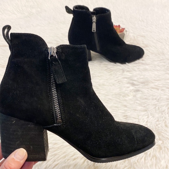 NEW BLONDO Zappos Black Suede Double Zipper Heel ankle bootie women SIZE 7.5 - Picture 1 of 7